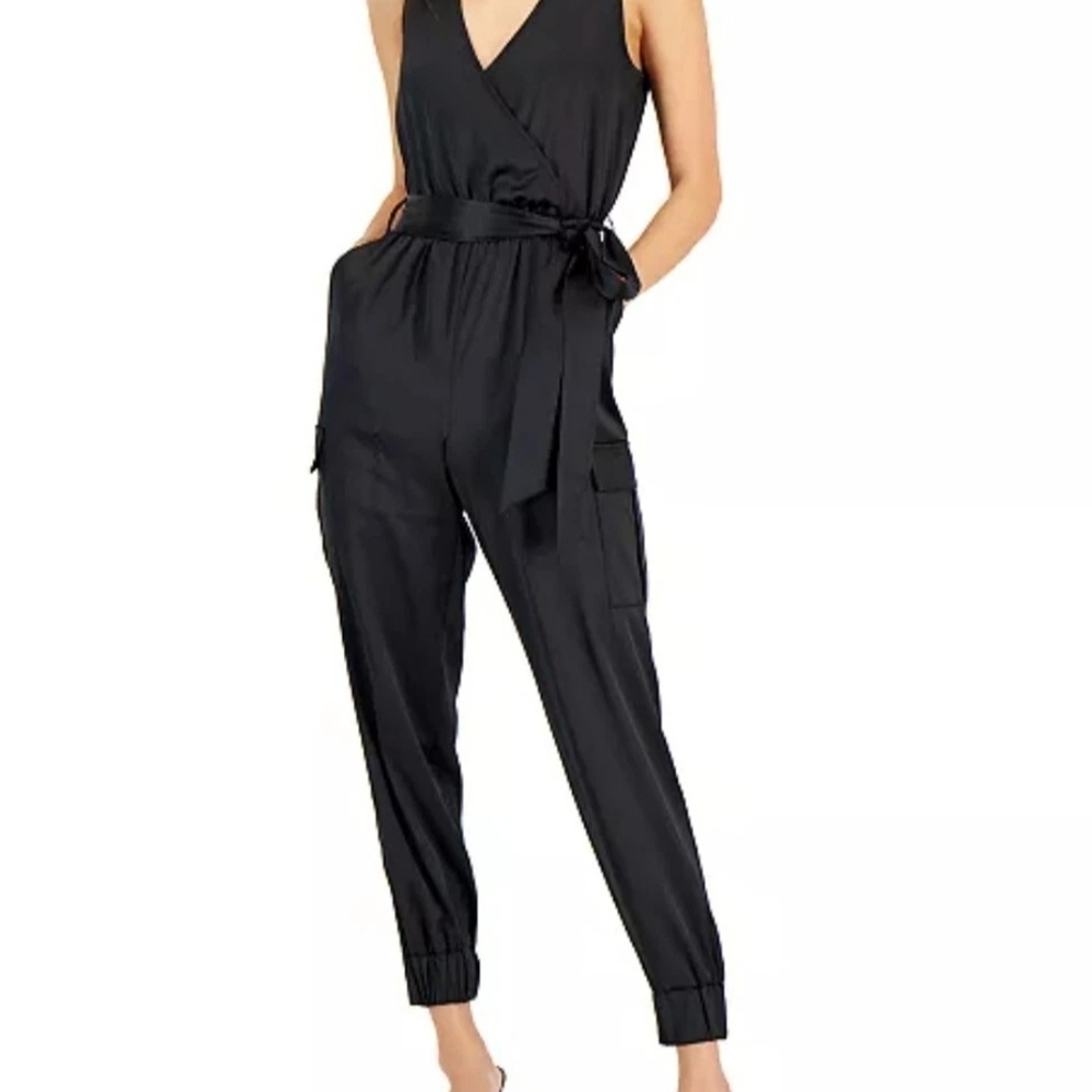 Black Satin Jumpsuit Large INC International Concepts Nwt